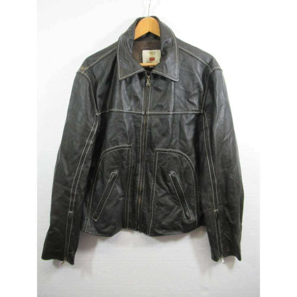 Distressed Misuri Italian Leather Jacket Men 48" Dark Brown Biker Vera Pelle